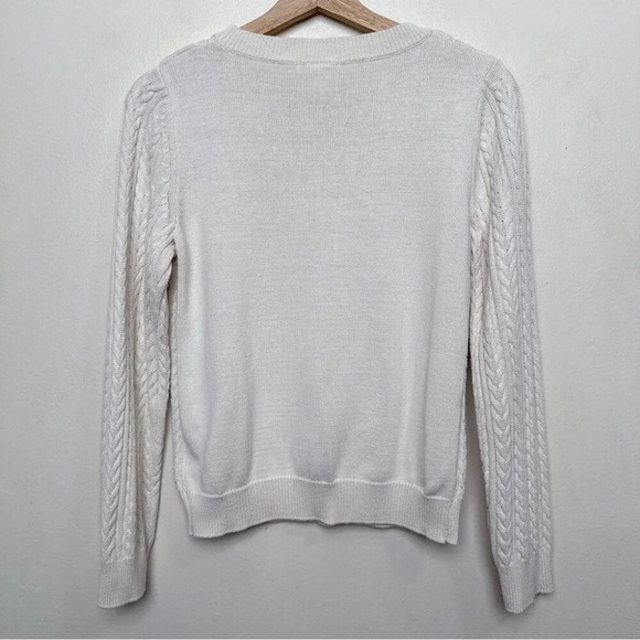 H&M  Basic Womens Medium Cable Light Cotton Crew Neck Sweater In Ivory - Picture 14 of 14